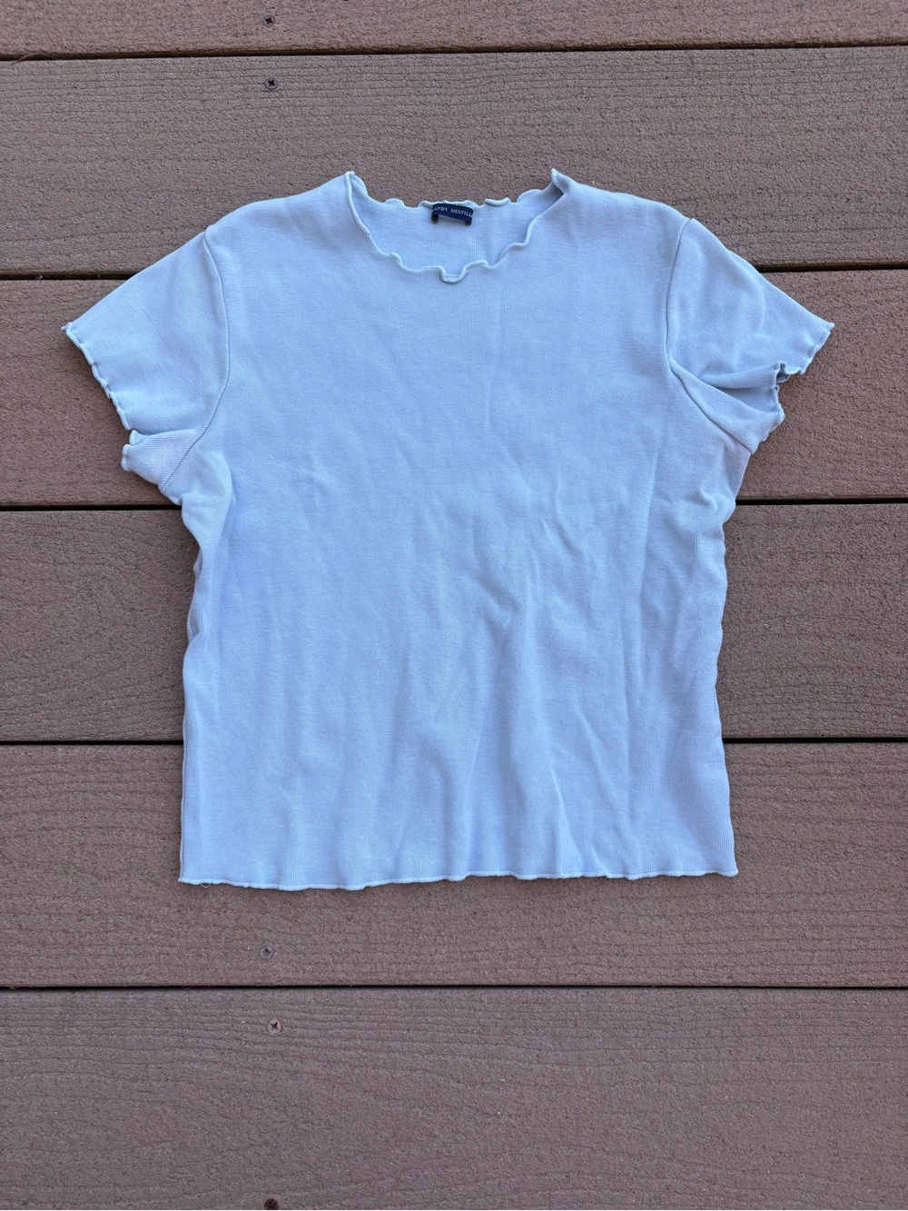 Brandy Melville Cream Short-Sleeve Ribbed Tee with Lettuce Edge